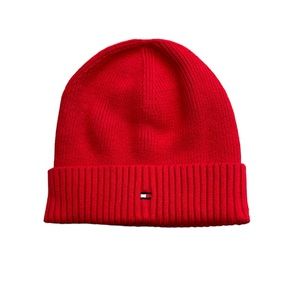 TOMMY HILFIGER All Red High Quality Cotton / Acrylic Winter Beanie One Size